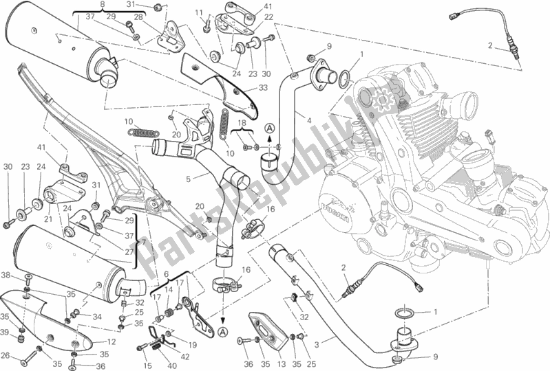 Todas as partes de Sistema De Exaustão do Ducati Monster 659 ABS Australia 2013